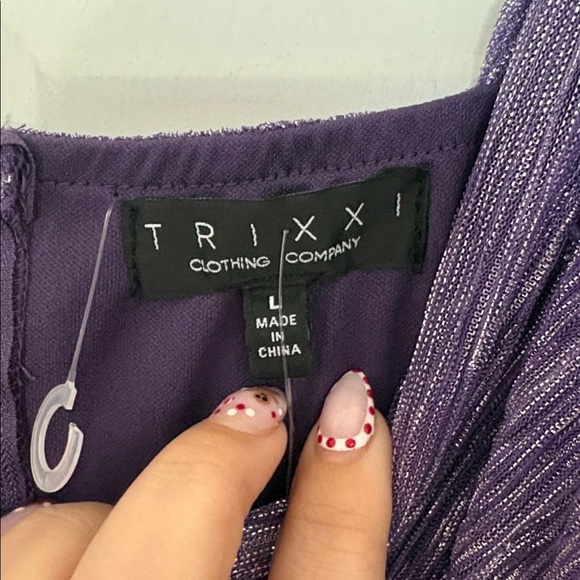 Trixxi Womens Babydoll Dress Purple Silver Shimmer Tiered NWT Size L - Picture 5 of 7